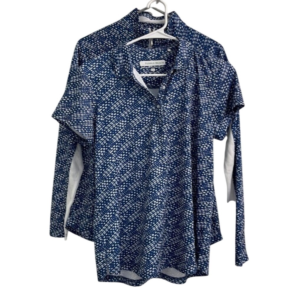Pebble Beach Dry-Luxe Performance Golf Top Set Navy White Dot 2pc Medium
